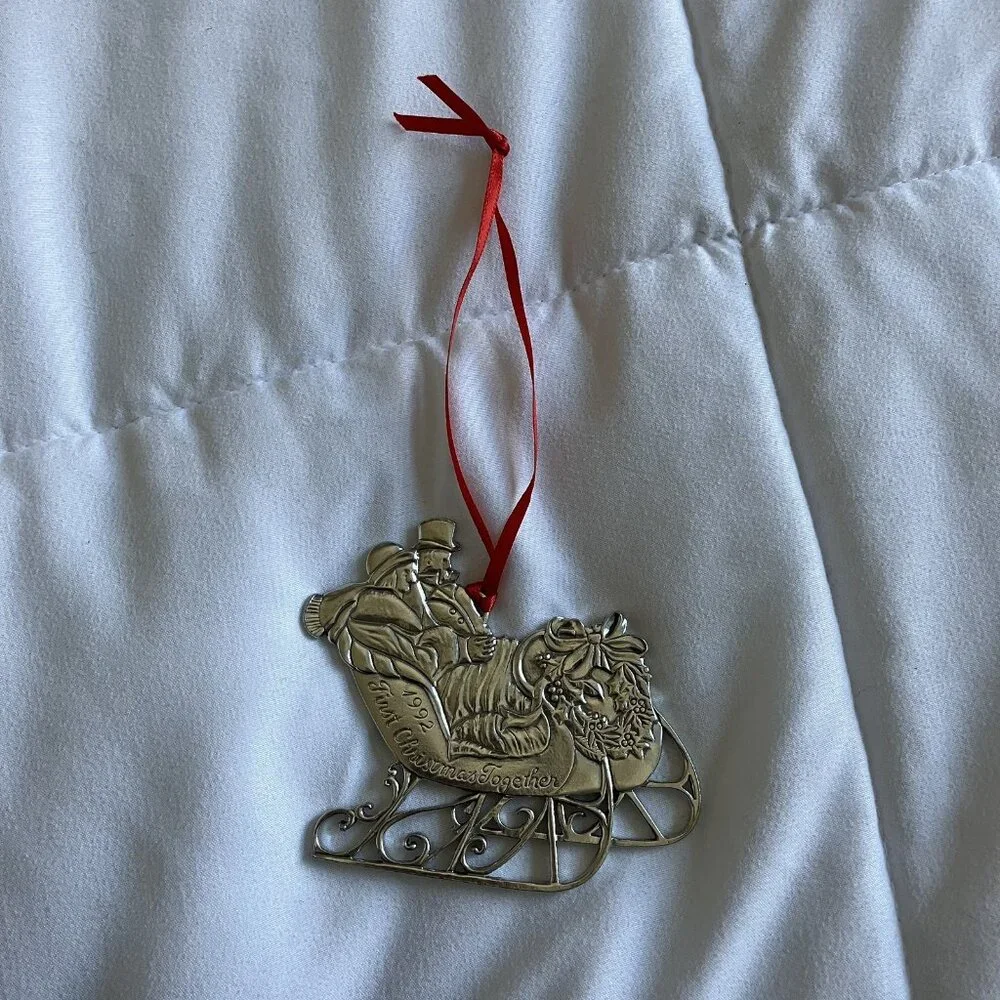 Vintage Kirk Stieff 1992 First Christmas Together‎ Ornament Pewter Sleigh Silver